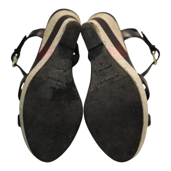 Burberry Black Leather Signature Check Wedges Platform Strappy Sandals Shoes 40 - Picture 7 of 10